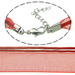 Mode Halskette Schnur, Band, Zinklegierung Karabinerverschluss, mit Verlängerungskettchen von 5cm, rot, 1mm,10mm, Länge 17.5 ZollInch, 100SträngeStrang/Tasche, verkauft von Tasche