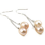 Freshwater Pearl Earrings brass earring hook pink 9-10mm 50mm Sold By Pair