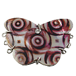 Bosca bhlaosc Clasp, Shell, le Prás, Féileacán, 3-snáithe & le rhinestone, 54x40x8mm, Poll:Thart 1.5mm, Díolta De réir PC