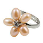 Freshwater Pearl fingerring, Ferskvandsperle, med Messing, platin farve forgyldt, lyserød, klasse A, 5-6mm, Hole:Ca. 18mm, Størrelse:7.5, Solgt af PC