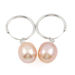 Boucles d'oreilles en perles d'eau douce, perle d'eau douce cultivée, laiton clip de boucle d'oreille, Placage de couleur platine, rose, 9-10mm, Vendu par paire