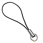 Lariat de courroie de téléphone portable, corde en nylon, Placage de couleur platine, noire, protéger l'environnement, sans nickel, plomb et cadmium, 7x0.8mm,0.8mm, Longueur Environ 2 pouce, 1000Strandstoron/lot, Vendu par lot