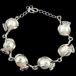 Freshwater Kulturperler Pearl Bracelet, Ferskvandsperle, med Messing, jern S krog lås, platin farve forgyldt, hvid, 10-11mm, Solgt Per 6.5 inch Strand