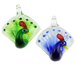 Mode Lampwork Anhänger, Pfau, gemischte Farben, 47x36x22mm, Bohrung:ca. 4x5mm, 12PCs/Box, verkauft von Box