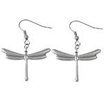 Stainless Steel Drop Earring, Dragonfly, oprindelige farve, 42mm, 30x20x2mm, Længde Ca. 1.7 inch, 10par/Lot, Solgt af Lot