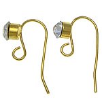 Messing Ohrhaken, goldfarben plattiert, mit Schleife & mit Strass, frei von Nickel, Blei & Kadmium, 18-19x6-7x0.6mm, Bohrung:ca. 2mm, 500PCs/Tasche, verkauft von Tasche