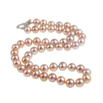 Colar de Pérolas de Água Doce Natural, Pérolas de água doce, Prata genuíno Dobra sobre fecho, Roda, naturais, rosa, 8-9mm, vendido para 17 inchaltura Strand