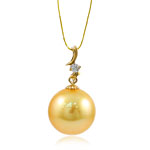 Naturlig Akoya Kulturperler Pearl vedhæng, med Cubic Zirconia & 14K Gold, Runde, gylden, 13mm, 13x23mm, Hole:Ca. 1.5x3.5mm, Solgt af PC