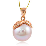 Freshwater Pearl Pendants with Cubic Zirconia & 925 Sterling Silver Round natural pink 13mm Approx Sold By PC