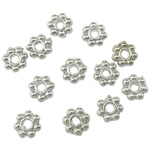 Zinc Alloy Spacer perler, Flower, platin farve forgyldt, bly & cadmium fri, 4x4x1.50mm, Hole:Ca. 1mm, Ca. 16666pc'er/KG, Solgt af KG