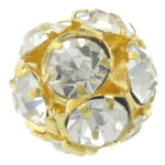 Strass Sieraden Kralen, Messing, Ronde, gold plated, met strass, 12x12mm, Gat:Ca 1.5mm, 50pC's/Bag, Verkocht door Bag