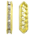 Strass Spacers, Messing, gold plated, 5 streng & met strass, 9x35x5mm, Gat:Ca 1.5mm, 100pC's/Bag, Verkocht door Bag