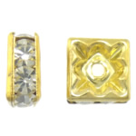 Strass Spacers, Messing, Plein, gold plated, met strass, 8x8x4mm, Gat:Ca 1.2mm, 300pC's/Bag, Verkocht door Bag