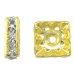 Strass Spacers, Mässing, Square, guldfärg pläterade, med strass, 10x10x3.50mm, Hål:Ca 1.5mm, 200PC/Bag, Säljs av Bag