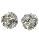 Rhinestone Jewelry Beads Brass Round platinum color plated with A grade rhinestone Approx 1.2mm Sold By Bag