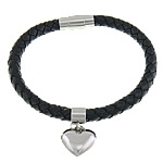 Koskind Bracelet, med 316L Stainless Steel, Heart, sort, 16x27mm, 6mm, 18x8mm, Solgt Per Ca. 8.5 inch Strand