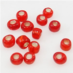 Perline semi in vetro con linee in argento , perline in vetro, Cerchio, fodera argento, rosso, 2x3mm, Foro:Appross. 1mm, Venduto da borsa