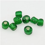 Perline semi in vetro con linee in argento , perline in vetro, Cerchio, fodera argento, verde, 3x3.60mm, Foro:Appross. 1mm, Venduto da borsa