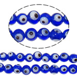 Evil Eye Lamppärlor, Lampwork, handgjord, blå, 8mm, Hål:Ca 2mm, 100PC/Bag, Säljs av Bag