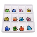 Innen Blume Lampwork Anhänger, Herz, 30.50x28.50x15.70mm, Bohrung:ca. 7.8mm, 12PCs/Box, verkauft von Box