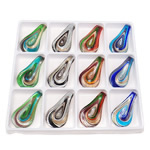 Gold Sand & Silver Foil Lampwork Pendants Teardrop gold sand and silver foil mixed colors Approx 7.5mm Sold By Box