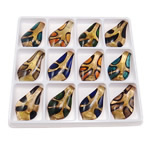 Gold Sand Lampwork Hangers, Blad, goud zand, gemengde kleuren, 62x35x8mm, Gat:Ca 9x6mm, 12pC's/box, Verkocht door box