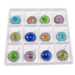 Innen Blume Lampwork Anhänger, Münze, gemischte Farben, 47x34.50x14mm, Bohrung:ca. 6mm, 12PCs/Box, verkauft von Box