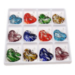 Fashion Lampwork Vedhæng, Heart, blandede farver, 50x45x10.50mm, Hole:Ca. 8mm, 12pc'er/Box, Solgt af Box