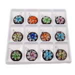 Inner Flower Lampwork Hangers, Muntstuk, binnenbloem, gemengde kleuren, 49x34.50x13mm, Gat:Ca 6x7mm, 12pC's/box, Verkocht door box