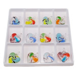 Fashion Lampwork Hangers, Hart, gemengde kleuren, 43.50x35x14mm, Gat:Ca 7.5x8mm, 12pC's/box, Verkocht door box