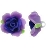 Grânulos de argila de polímero, Flor, roxo, 31x21mm, Buraco:Aprox 4mm, 100PCs/Bag, vendido por Bag