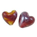 Belagte Lampeperler, Lampwork, Heart, forgyldt, 21x19.50x12.50mm, Hole:Ca. 2mm, 100pc'er/Bag, Solgt af Bag