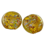 Perles murano feuille d'argent, chalumeau, Plat rond, Jaune, 25x12mm, Trou:Environ 2-3mm, 100PC/sac, Vendu par sac