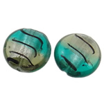 Silver Foil Lampwork, Rond plat, two tone & zilverfolie, 22x12mm, Gat:Ca 2-2.5mm, 100pC's/Bag, Verkocht door Bag