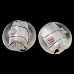 Silver Folie Lamppärlor, Lampwork, Flat Round, silverfolie, vit, 20x12mm, Hål:Ca 1.5-2mm, 100PC/Bag, Säljs av Bag