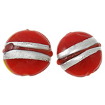 Silver Foil Lampwork, Rond plat, zilverfolie, rood, 20x10mm, Gat:Ca 2mm, 100pC's/Bag, Verkocht door Bag