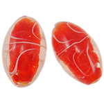 Perline di vetro Murano fatte a mano, vetro lavorato, Ovale, fatto a mano, rosso, 28x16mm, Foro:Appross. 2mm, 100PC/borsa, Venduto da borsa