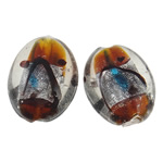 Silver Foil Lampwork, Ovaal, zilverfolie, koffie kleur, 30x23x12mm, Gat:Ca 2mm, 100pC's/Bag, Verkocht door Bag