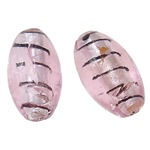 Srebrna folija lampwork perle, Oval, roze, 30x18mm, Rupa:Približno 2mm, 100računala/Torba, Prodano By Torba