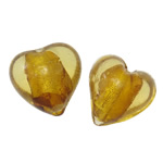 Silver Foil Lampwork, Hart, zilverfolie, amber, 15x9mm, Gat:Ca 2mm, 100pC's/Bag, Verkocht door Bag