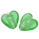 Grânulos Lampwork de folha de prata, vidrilho, Coração, verde, 15x9mm, Buraco:Aprox 2mm, 100PCs/Bag, vendido por Bag