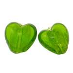 Silver Foil Lampwork Beads Heart green Approx 2mm Sold By Bag