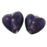 Silver Foil Lampwork, Hart, zilverfolie, purper, 15x9mm, Gat:Ca 2mm, 100pC's/Bag, Verkocht door Bag