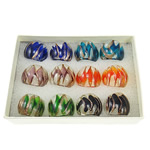 Anel de dedo de lampwork, vidrilho, pó de ouro, cores misturadas, 28x27x23mm, Buraco:Aprox 19mm, tamanho:9.5, 12PCs/box, vendido por box