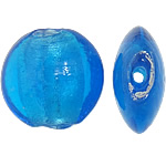 Ασημένιο Foil Lampwork Χάντρες, Γυάλινα, Flat Γύρος, αλουμινόχαρτο, μπλε, 19.5-20x18.5-20x9.5-10mm, Τρύπα:Περίπου 2mm, 100PCs/τσάντα, Sold Με τσάντα