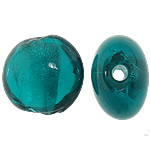 الخرز الفضي Lampwork احباط, امبورك, جولة شقة, الفضة احباط, الأخضر الداكن, 11.5-13x11-13x8-8.5mm, حفرة:تقريبا 2mm, 100أجهزة الكمبيوتر/حقيبة, تباع بواسطة حقيبة