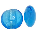 Silver Foil Lampwork, Rond plat, zilverfolie, blauw, 15-15.5x15x8.5mm, Gat:Ca 2mm, 100pC's/Bag, Verkocht door Bag