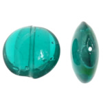 Ασημένιο Foil Lampwork Χάντρες, Γυάλινα, Flat Γύρος, αλουμινόχαρτο, σκούρο πράσινο, 28x28x12.50mm, Τρύπα:Περίπου 2mm, 100PCs/τσάντα, Sold Με τσάντα