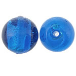 Perles murano feuille d'argent, chalumeau, Rond, bleu acide, 15.5-16x14-16mm, Trou:Environ 2mm, 100PC/sac, Vendu par sac