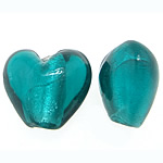 Silver Foil Lampwork, Hart, zilverfolie, groen, 12.50x11.50x8mm, Gat:Ca 2mm, 100pC's/Bag, Verkocht door Bag